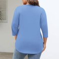 thumbnail image 6 of Jalioing Plus Size V Neck Casual Shirts for Women 3/4 Length Sleeve Basic Plain T Shirt Oversized Summer Tops, 6 of 8