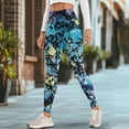 thumbnail image 4 of COEQINE Comfortable Yoga Pants for Women with Pockets 4-Way Stretch Tummy Control High Waisted Athletic Leggings Blue Yellow Splash Ink Buttery Soft No See Through Tights, L, 4 of 7