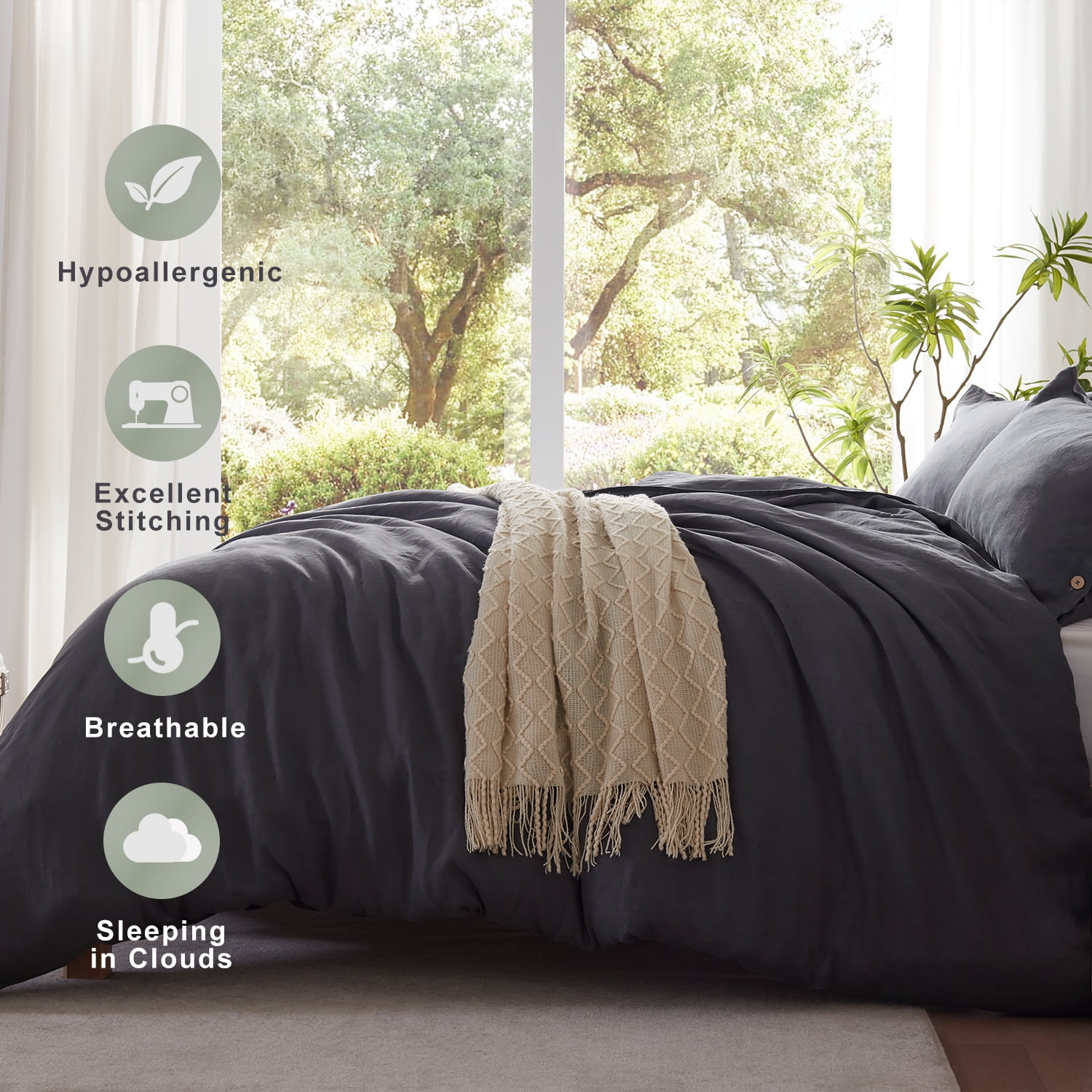 TOSMO 100% Linen Duvet Cover Set with Button Closure, 2 Pieces (1 Duvet Cover with 1 Pillowcases), Soft Breathable Durable Farmhouse Bedding