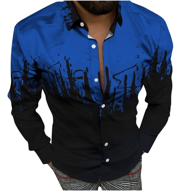 Camisa de cárdigan de Manga larga con botones 3D Digital Stream Color Print Turndown Pompotops Hombres Primavera/Otoño S M L XL XXL