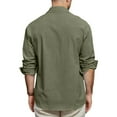 thumbnail image 4 of WTOBBYMen's Cotton Linen Blend Long Sleeve Shirt, Solid Color Breathable Button Down with Two Pockets for Daily Casual Wear & Travel Essentials,Army Green L, 4 of 5