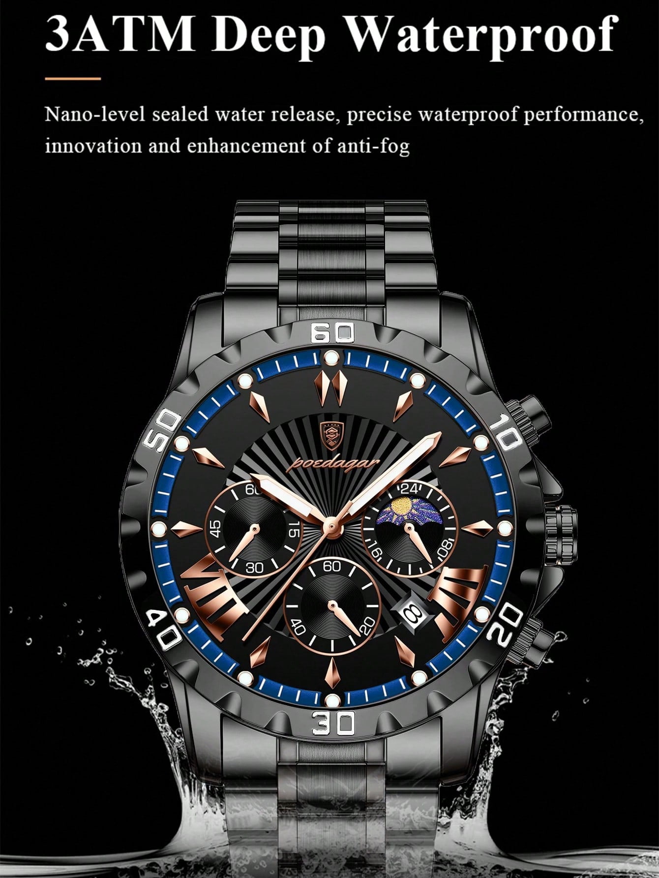 Poedagar Watch for Man Luxury Chronograph Men Watch Stainless Steel Quartz Male Watches