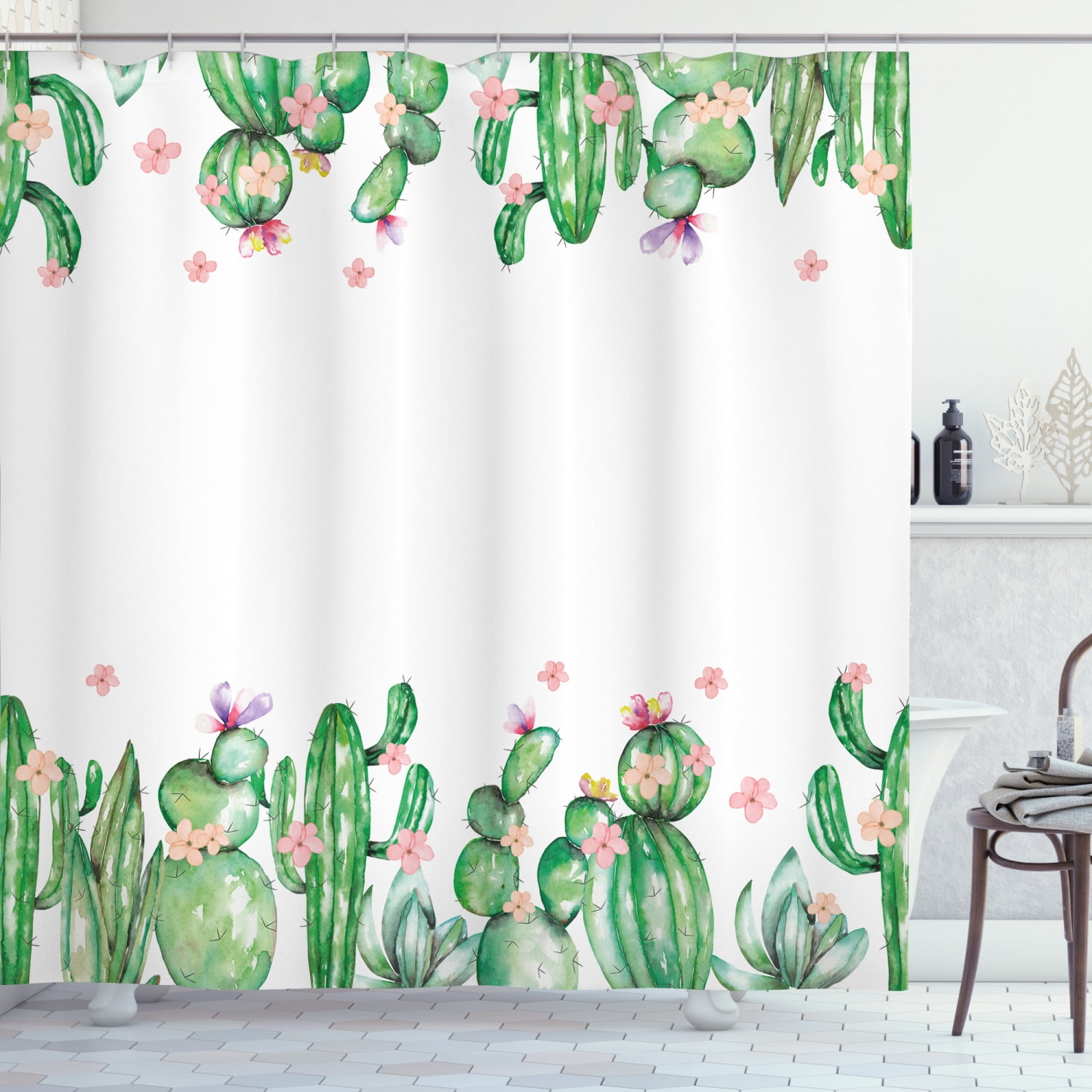 US Stock Exotic Watercolor Cactus Floral Bathroom Shower Curtain Set 60x72" Hot 