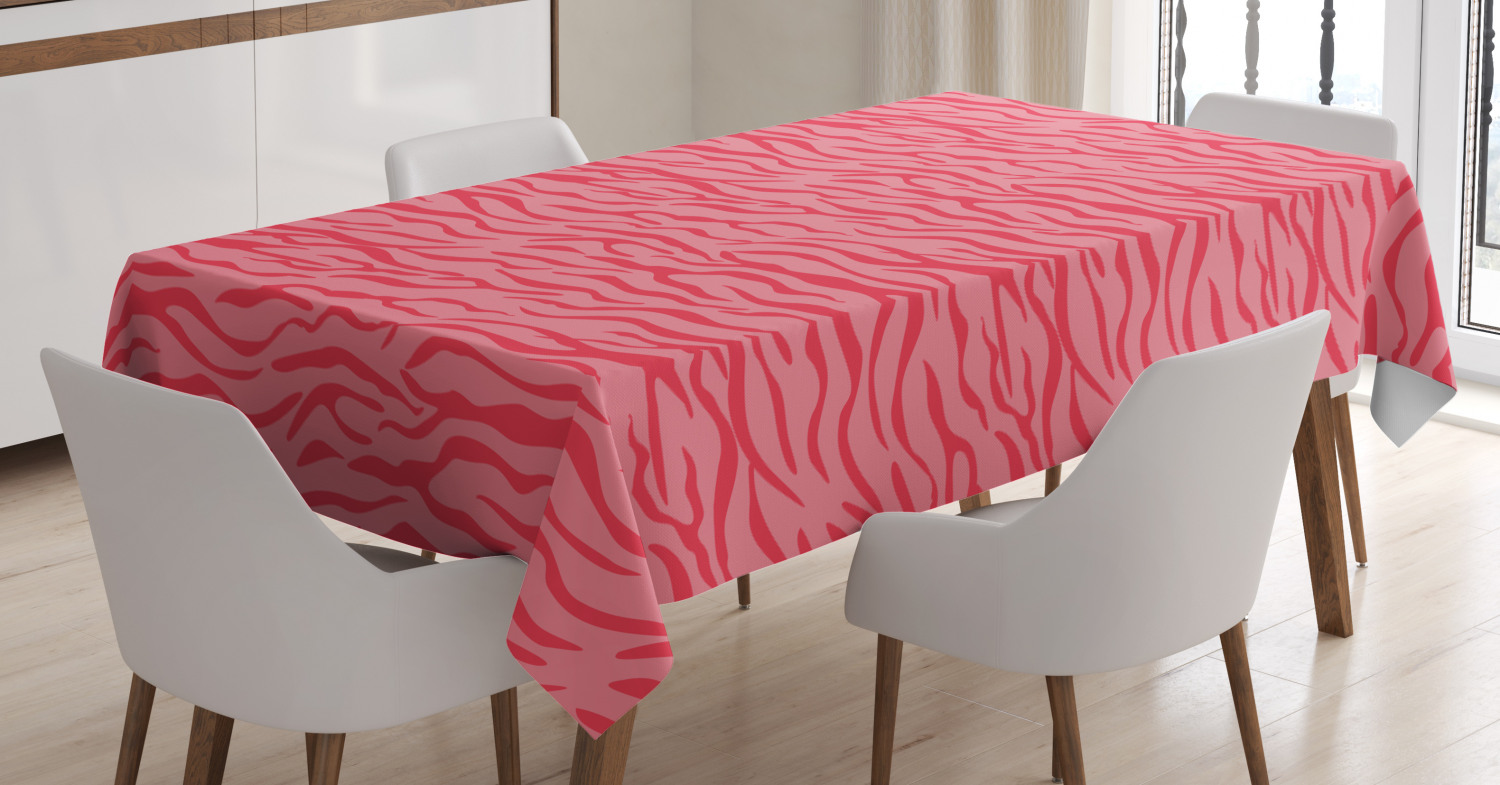 Pink Zebra Tablecloth, Wavy Zebra Stripes Camouflage Savannah Safari