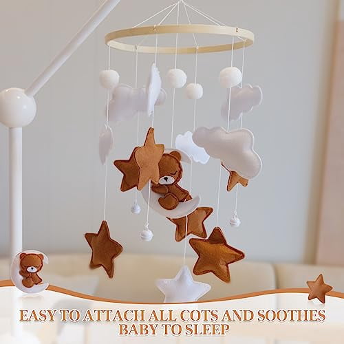 HYPERLIVING Baby Crib Mobile - Bear Mobile for Crib, Felt Cloud Nursery for Boys and Girls, Baby Bassinet Mobile Toy - Shower Set for Infant Bedroom Hanging Decoration