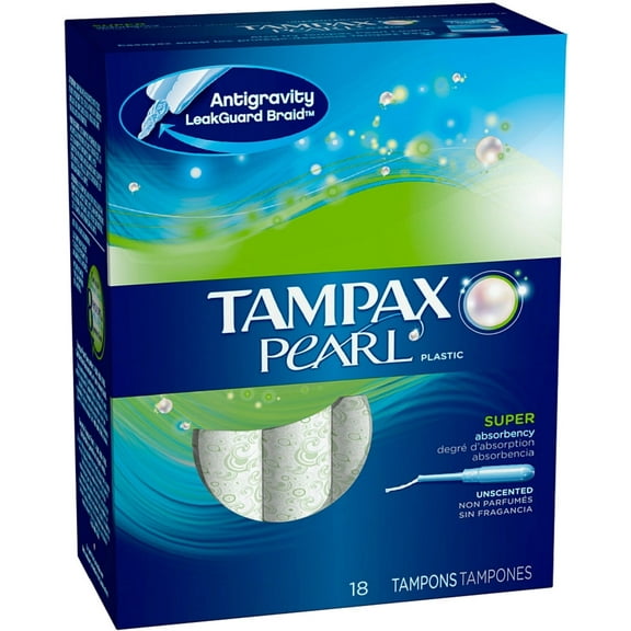 Tampax Pearl Plastic Super Abosrbency Tampons, Unscented 18 ea (Pack of 4)