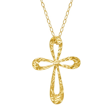 Simply Gold Etched Open Cross Pendant Necklace in 10kt Yellow Gold