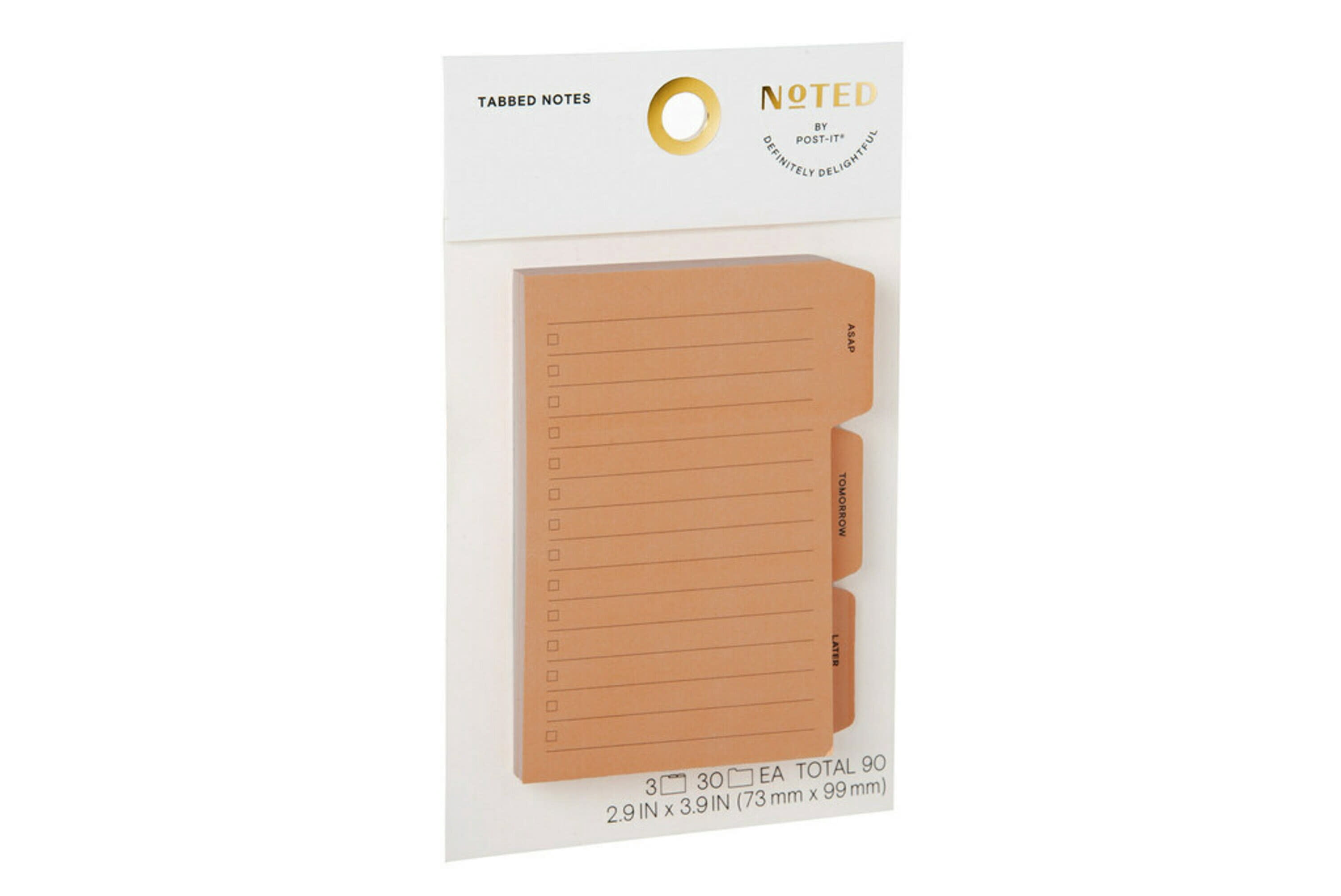 Noted by Post-it®, Peach Tab Notes, 3 in. x 4 in., 3 Pads/Pack, 30 Sheets/Pad, 90 sheets total