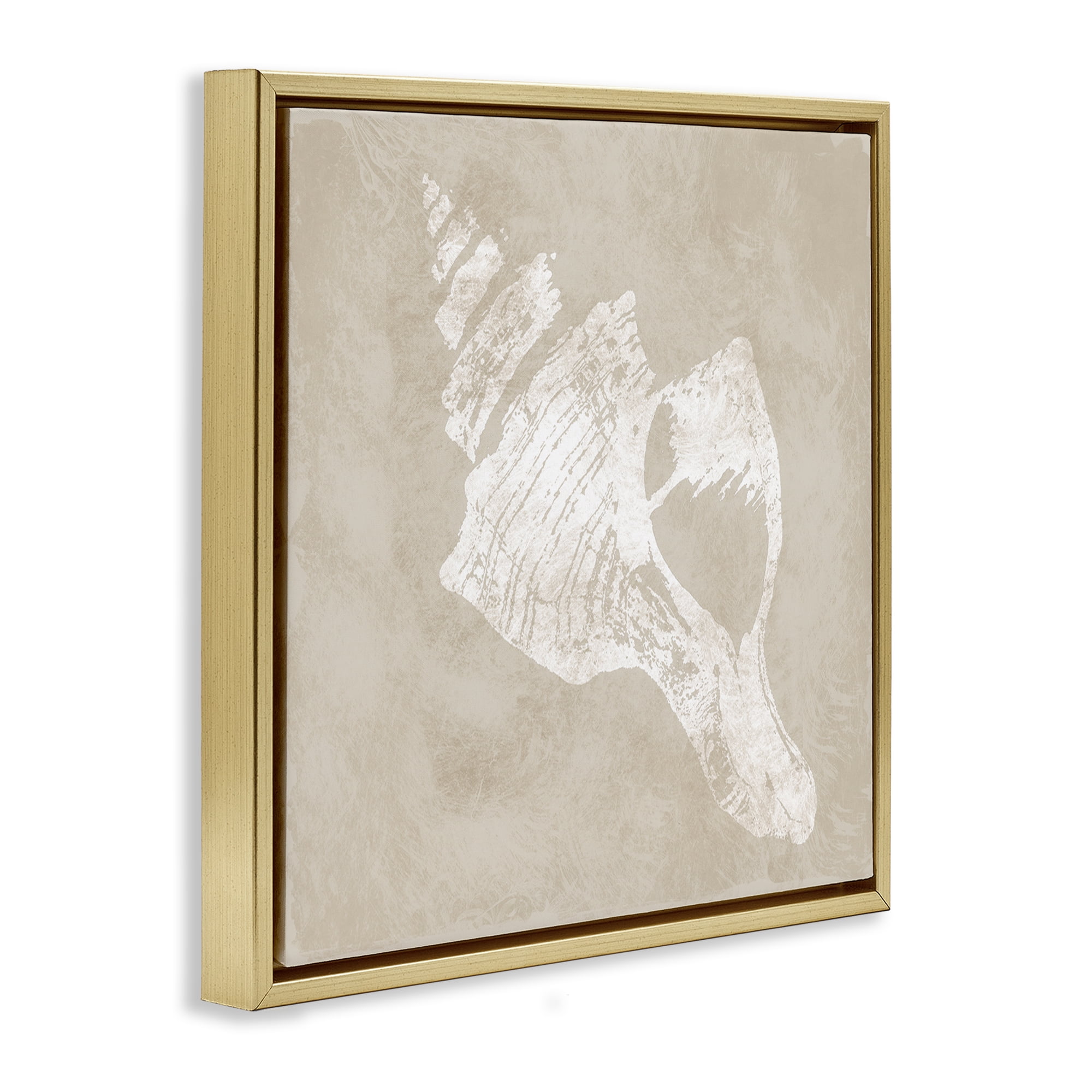 Stupell Industries Rustic Distressed Conch Nautical & Beach Painting Gold Floater Framed Canvas Art Print Wall Art, 25 x 25