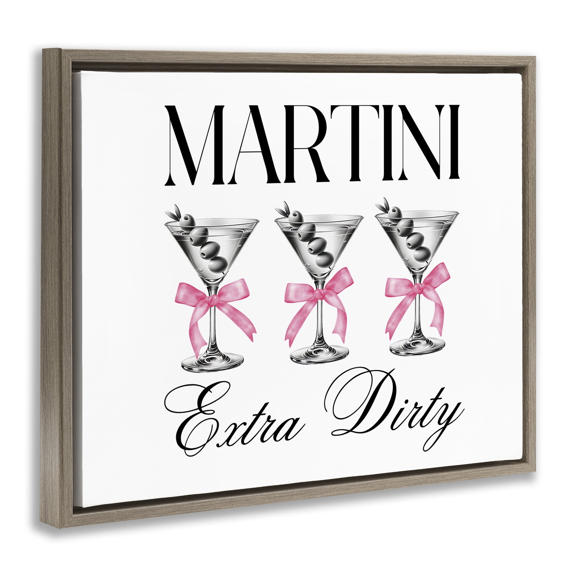 Stupell Industries Pink Ribbon Martini Trio Brown Framed Floater Canvas Wall Art, design by Lettered and Lined