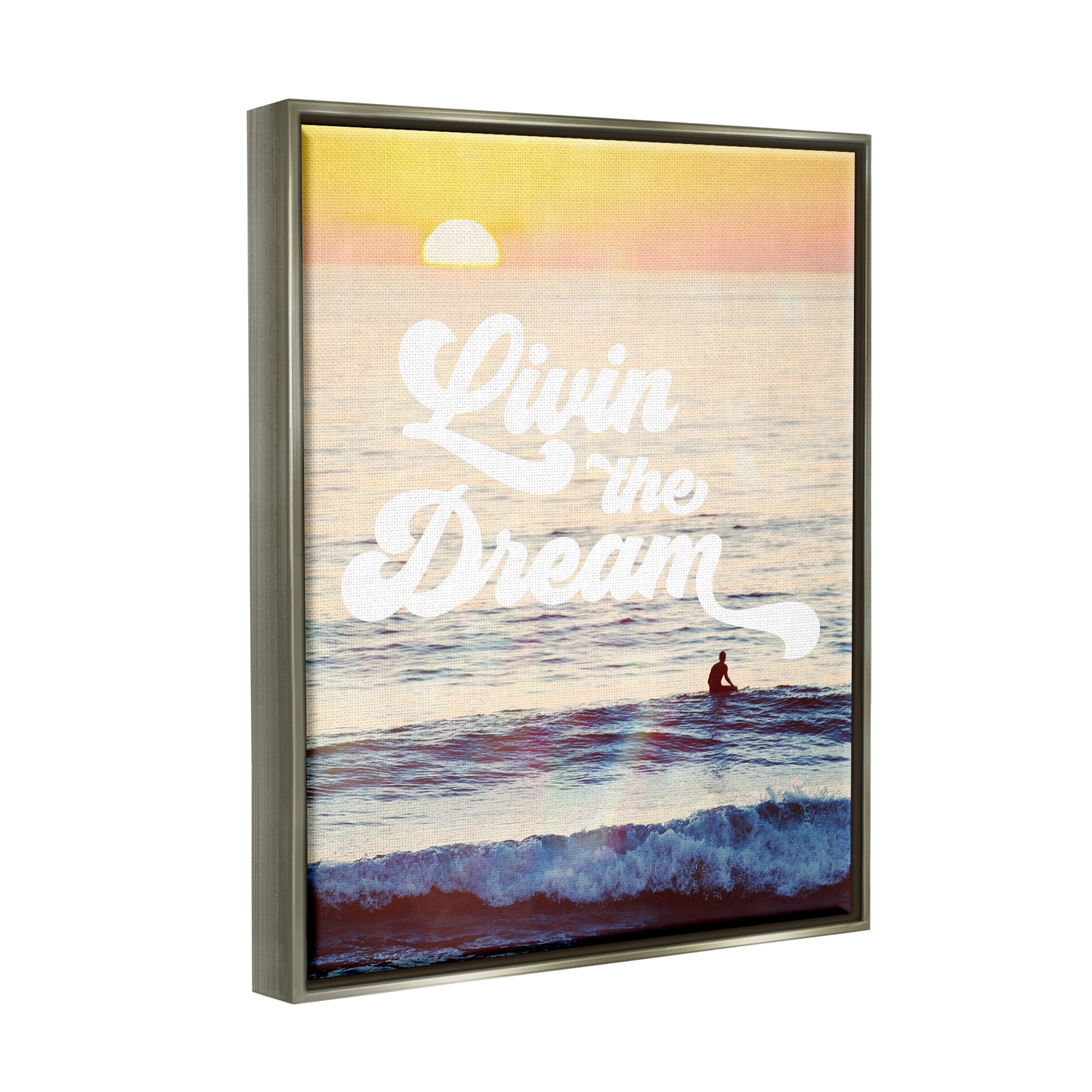 Stupell Industries Livin The Dream Phrase Nature Painting Gray Floater Framed Art Print Wall Art, 25 x 31