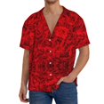 thumbnail image 1 of Balery Red Rose Camisa Casual de Manga Corta con Botones para Hombre, Texturizada, Estilo Cubano, para Playa, Verano-Large, 1 of 5