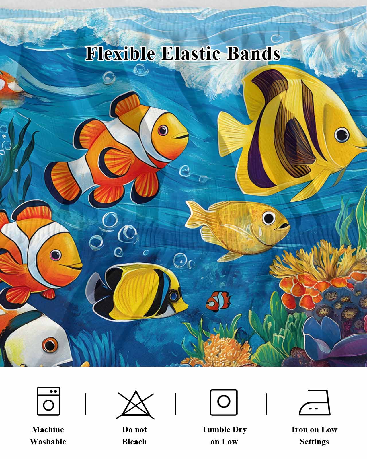 Ocean Tropical Ruffle Bed Skirt King Size Marine Life Colorful Fish Coral Seagrass Adjustable Elastic Dust Bed Skirts Wrap Around Bedskirt Wrinkle Free Easy Fit with 16 Inch Drop