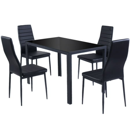 Costway 5 Piece Kitchen Dining Set Glass Metal Table and 4 Chairs Breakfast Furniture