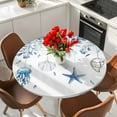 thumbnail image 2 of Blue Coastal Fitted Tablecloth with Elastic Edged,Round Table Cloth for Dining Table,Summer Eucalyptus Leaves Beach Ocean Starfish Nautical Waterproof Table Cover for Indoor Outdoor 55"-60", 2 of 9