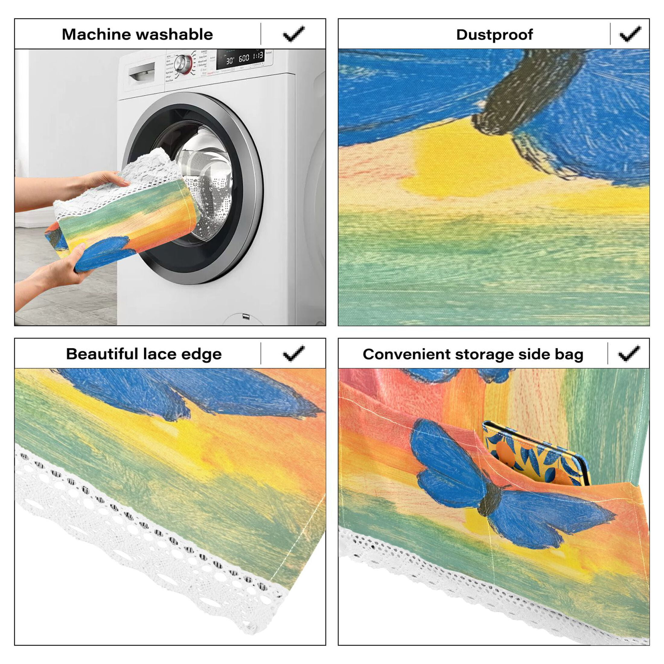 Blue ButterflyWasher and Dryer Covers Dust-Proof and Oil Resistant Fridge Cover with 4 Storage Pockets Washing Machine Top Cover for Laundry Kitchen Home 51.2 x 22 In
