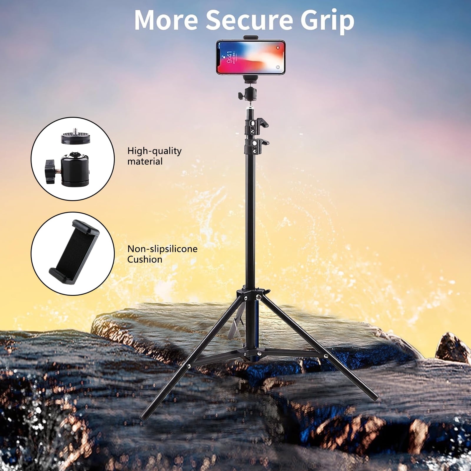 82" Camera Tripod,Extendable Lightweight Phone Tripod Stand with 360°Ball Head,Cell Phone Tripod for Phone/Dslr/Slr/Projector/Video Recording(Black)