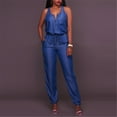 thumbnail image 3 of Black*Friday Clearance Items under $5 GaThRRgYP Women's Pants $5,Womens Casual Off Shoulder Denim Jeans Pocket Sleeveless Jumpsuits Rompers, 3 of 6