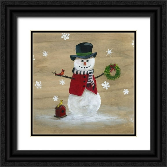 Nan 12x12 Black Ornate Wood Framed with Double Matting Museum Art Print Titled - Wooden Snowman II