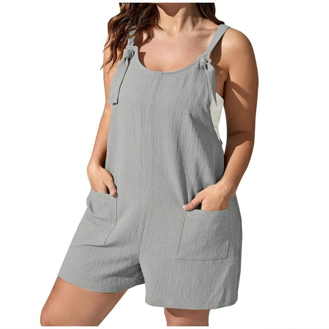 Birdeem Plus Size Womens Fashion Summer Solid Casual Sleeveless Suspender Short Jumpsuit