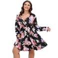 thumbnail image 3 of SCOMCHIC Women Casual Plus Size Wrap Dress Floral Print Belt Long Sleeve Short Dress Black Flower 4XL, 3 of 5