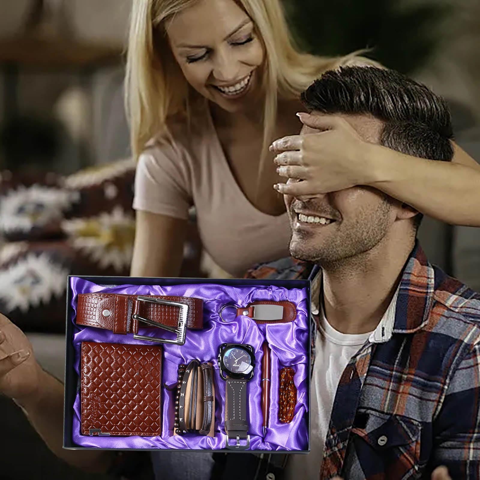 Men Gift Set Belt Watch Wallet Belt Set Gift Box Unique Birthday Gifts Box for Father Husband Son Boyfriend Friend, Gift Baskets for Men Male