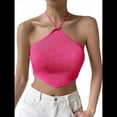 thumbnail image 1 of Top Corto de Punto con Cuello Halter, Sin Mangas y Dobladillo Asimétrico Anudado para Mujer Rosa Roja S, 1 of 5
