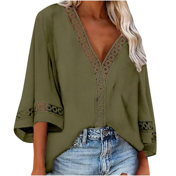 Mittory Womens Short Sleeve Sexy Summer Tops Lace Trim V Neck Blouses for Women Fashion Tops Dressy Casual Shirts