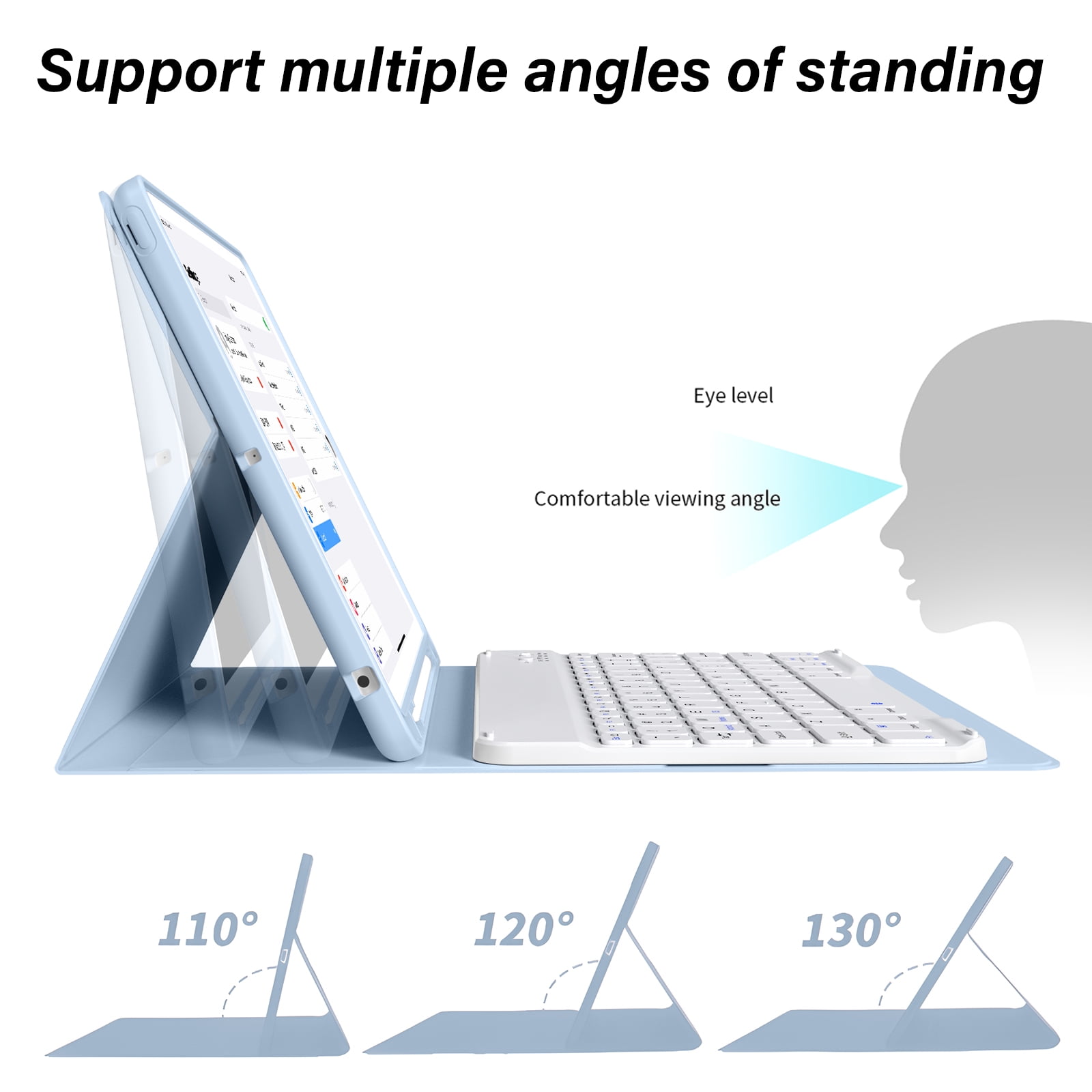 KenKe Keyboard Case for iPad 9th Generation 2021/8th Gen 2020/7th Gen 2019 10.2 Inch, Detachable Wireless Bluetooth Keyboard, Stand Folio Keyboard Cover with Pencil Holder, Auto Sleep/Wake,Light Blue