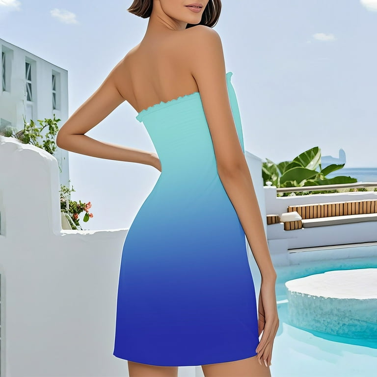 bbyeadc Tube Top Dress for Women Casual Summer Strapless Sleeveless Printed  Beach Coverup Stretch Smocked Flowy Midi Dress, Black 2XL - Walmart.com