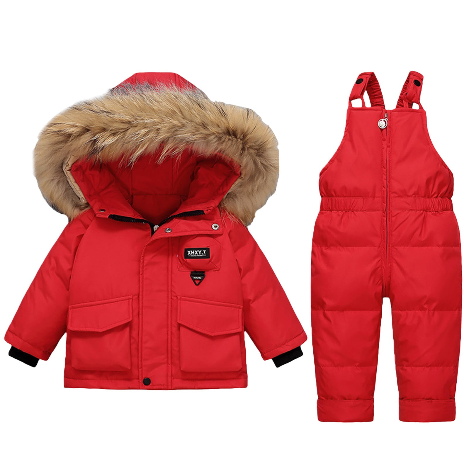 Toddler Baby Boys Girls Snowsuit 2 Piece Outfits Bib Sno𝐰 Pants and Ski Jacket Winter Windproof Outdoor Snowboarding Ski Suit