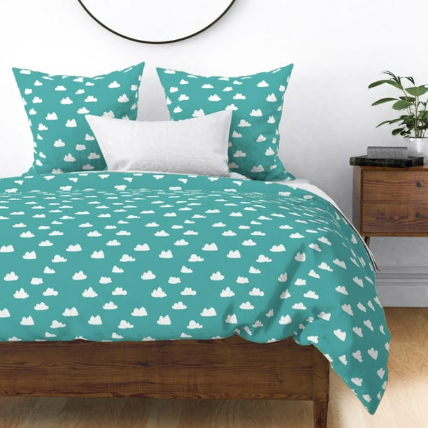 Blue Clouds Childrens Aqua Cloud Cloud Sateen Duvet Cover by Roostery