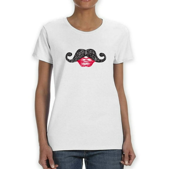 Hipster Face Hat, Moustache Silhouette, Bike Monocle Women White T-Shirt, Female Large