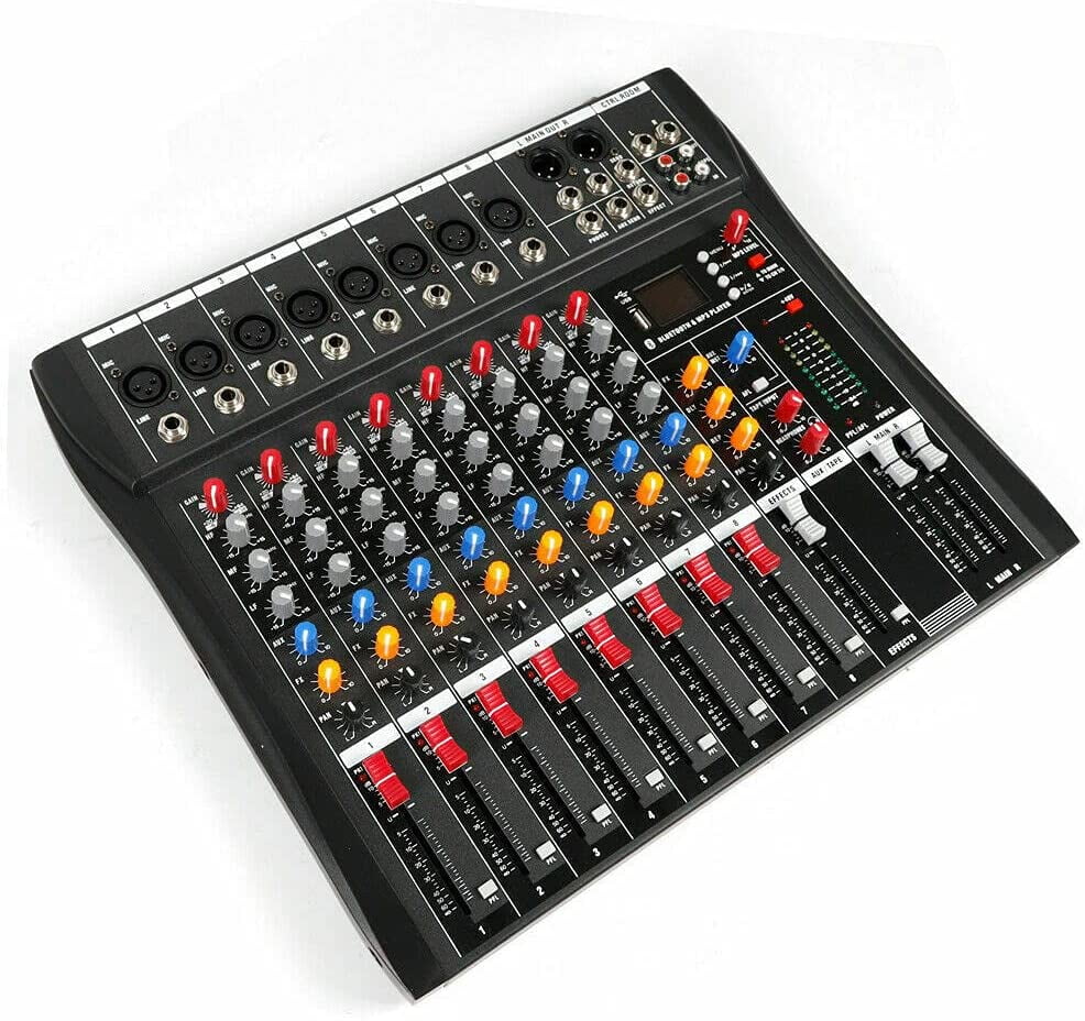 Professional Ultra Low Noise Sound Mixing Console for Stage 8 Channel Mixing Console Bluetooth & MP3 Recorder Dedicated Stereo Audio Mixer Digital USB Mixing Amplifier 