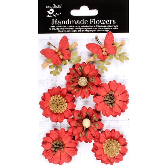 Little Birdie Arcadia Paper Flowers 8/Pkg-Cardinal Red