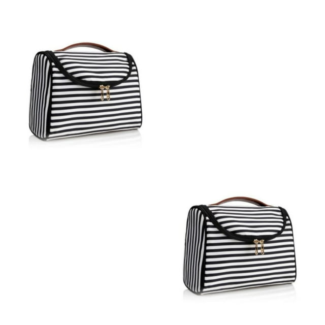 fastboy Large Capacity Cosmetic Storage Bag - Store All Makeup In One Place Choose Multiple Colors Black white stripe 2Set