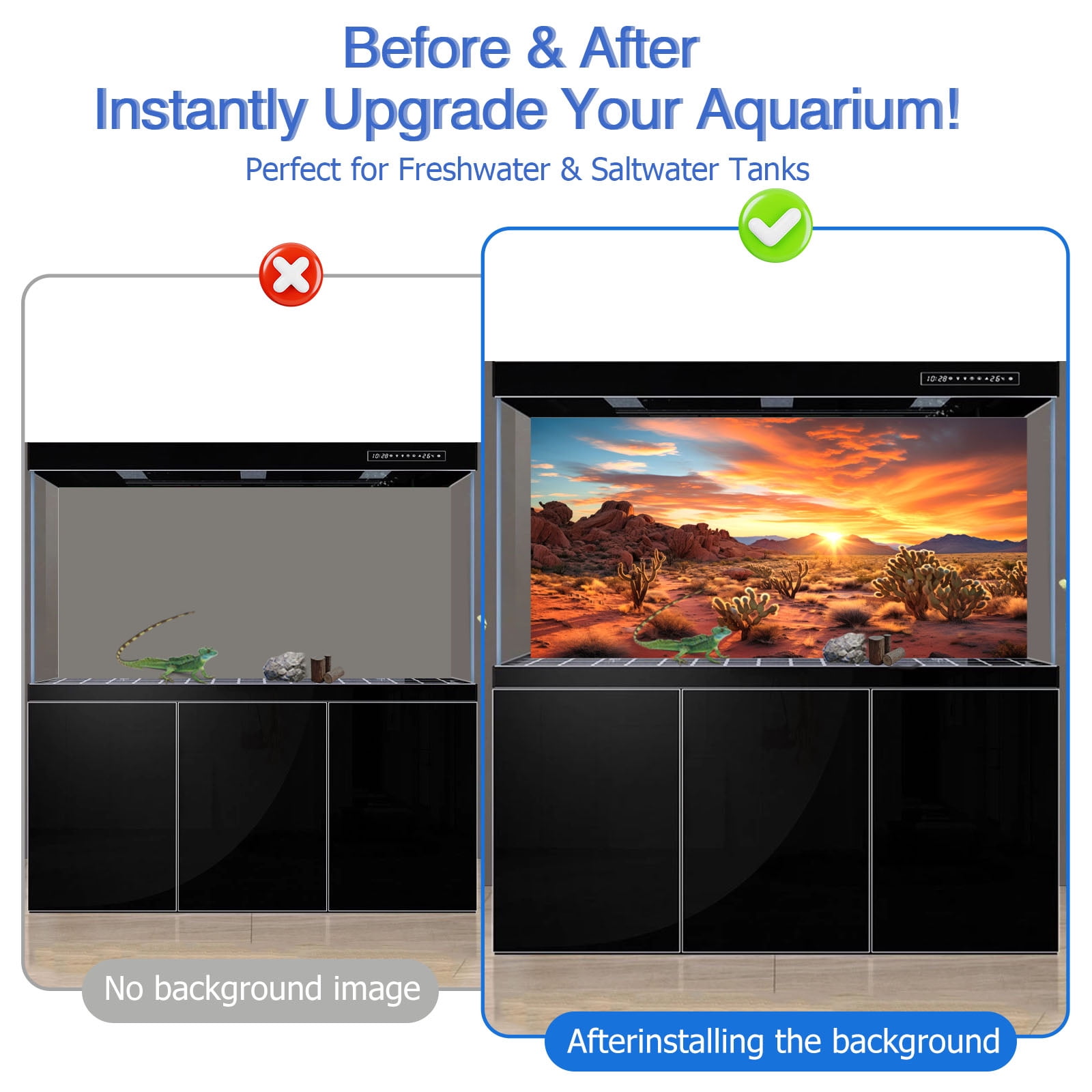 Aquarium Background & Terrarium Background – Ultra HD Static Cling, Tape-Free, Desert Sunset Design for Reptile Tank Decorations, Perfect for Bearded Dragon and Leopard Gecko Tanks 17.7 X 47.2 Inches