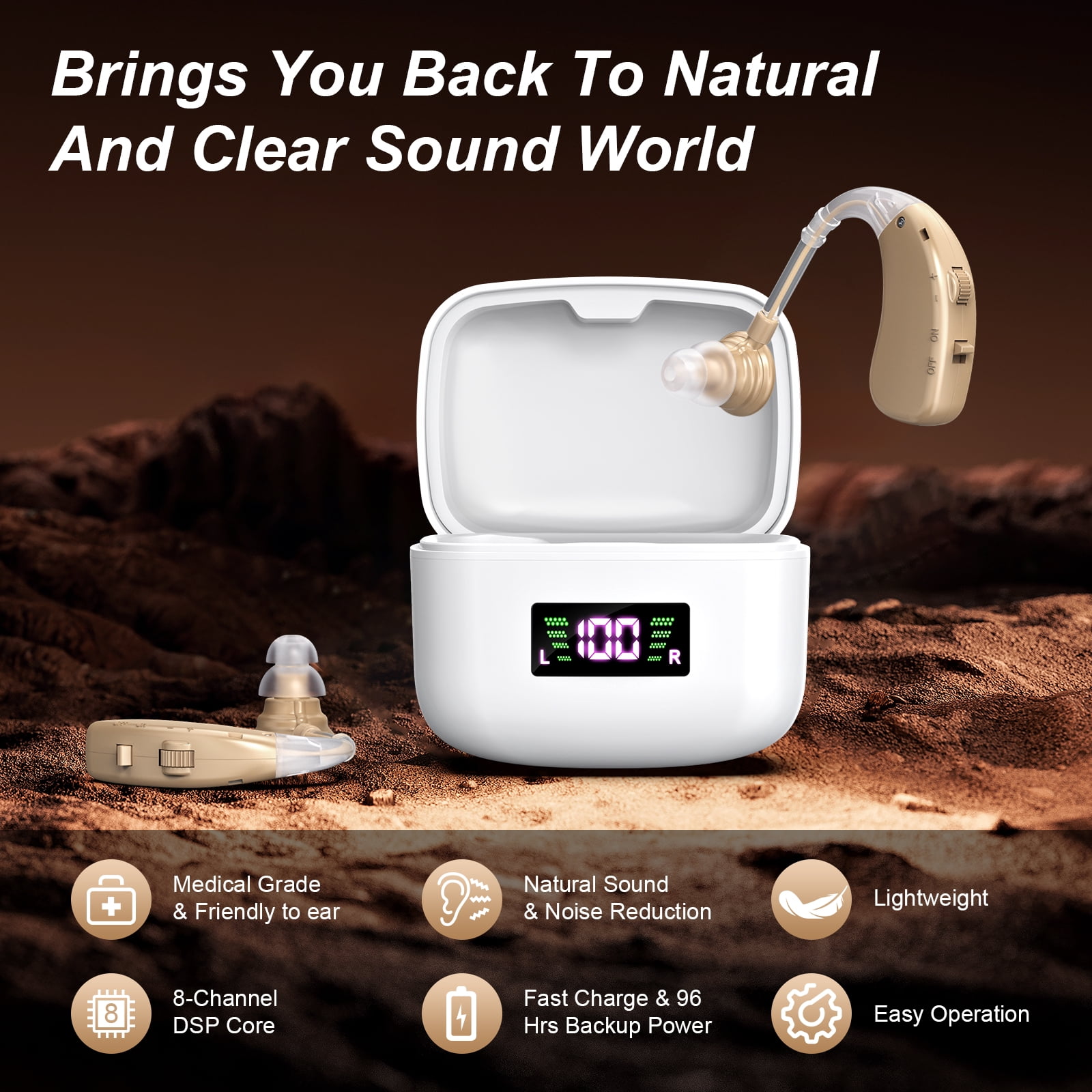Hearing Aids for Seniors, Hearing Aids Rechargeable with Noise Cancelling and Volume Control, Hearing Amplifier for Adults Hearing Loss, Portable Behind-the-Ear Hearing Aid Headphones (Beige)