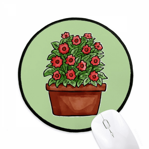 Little Red Potted Flower Mousepad Round Black Stitched Edge Mat Non Slip Game