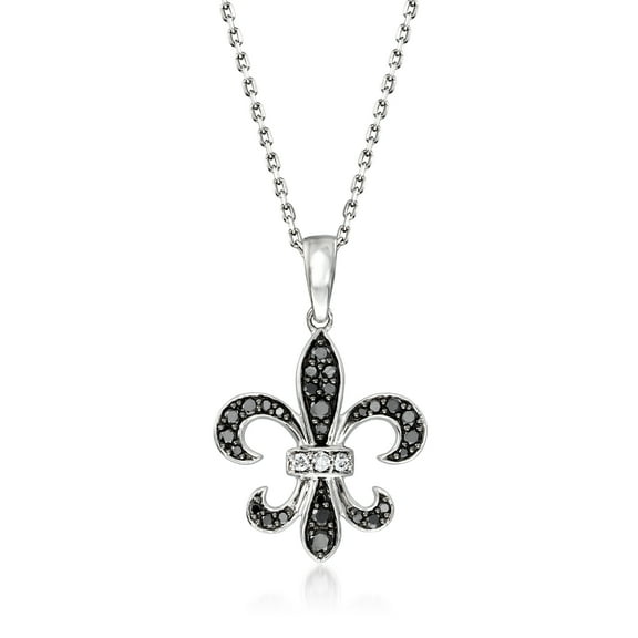 Ross-Simons 0.25 ct. t.w. Black and White Diamond Fleur-De-Lis Pendant Necklace in Sterling Silver, Women's, Adult