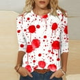 thumbnail image 2 of yoeyez Halloween Shirts for Women 3/4 Length Sleeve Women Shirt Vintage Cute Round Neck Casual Loose Tops Red,XXXL, 2 of 7