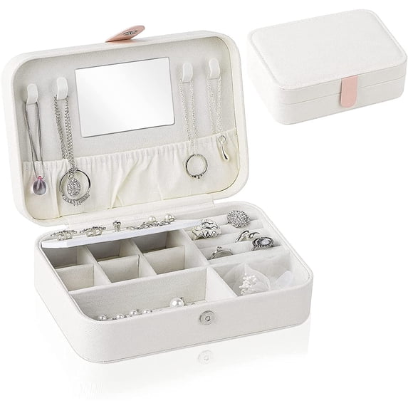 Jewelry Box, PU Leather Small Travel Jewelry Organizer Box with Mirror, Portable Jewelry Storage Case for Women Girls