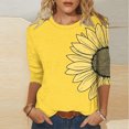 thumbnail image 3 of JTZGDY Floral Shirts for Women Plus Size 3/4 Lenght Sleeve Crewneck Graphic T-Shirts Trendy Oversized Basic Summer Tunic Blouse for Leggings Yellow#01 XXL, 3 of 6