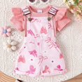 thumbnail image 4 of Hiijoy Infant Girls Summer Outfits Ruffle Short Sleeve Ribbed Romper Bow Print Overall Shorts, Sizes 18-24M, 4 of 8