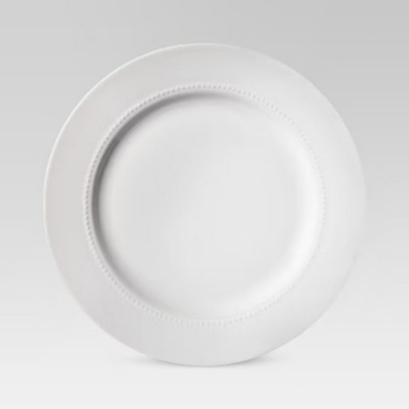 11" Porcelain Beaded Rim Dinner Plate White - Threshold: Solid Textured Round Microwave & Dishwasher-Safe