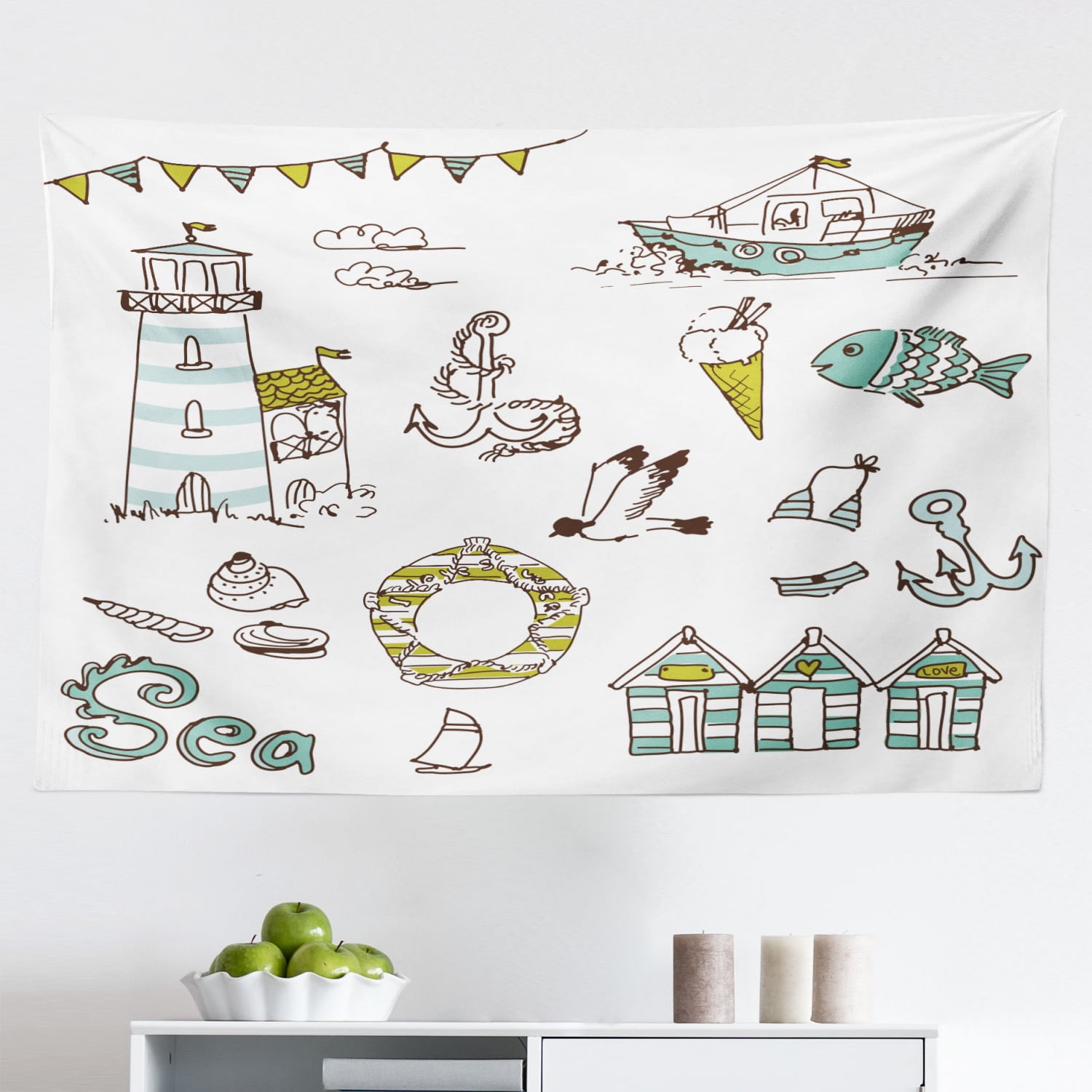 Nautical Tapestry, Hand Drawn Sailboat Struggling in Ocean Wave ...