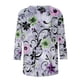 thumbnail image 4 of Tops de Manga Larga de Mujer 3/4 Manga Flores Impresas Cuello Redondo Blusa Casual Estiramiento Suave, 4 of 5