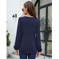 thumbnail image 4 of Peplum Tops for Women Long Sleeve V Neck Button Down Blouse Ruffle Hem Tunic Shirts Navy Blue L, 4 of 5