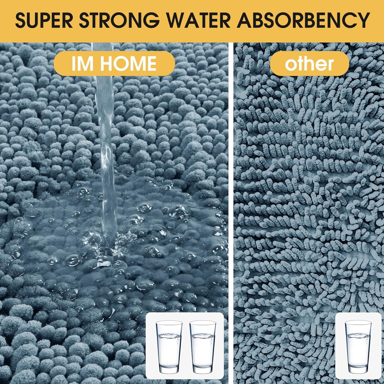 HAKUNA Upgrade Extra Large Haze Blue Bathroom Rug Set 3 Pieces Ultra Soft, Thick Absorbent Bath Mats, Non Slip Chenille Toilet Mat for Bathroom, Bedroom, Kitchen, Stone Blue