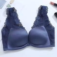 thumbnail image 2 of UVEASISHA Women's Front Closure Wireless Bra V Neck Seamless Everyday Bralette Floral Lace Trim Beauty Back Comfort Lounge Underwearr Blue 34, 2 of 8